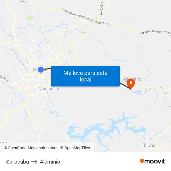 Sorocaba to Alumínio map