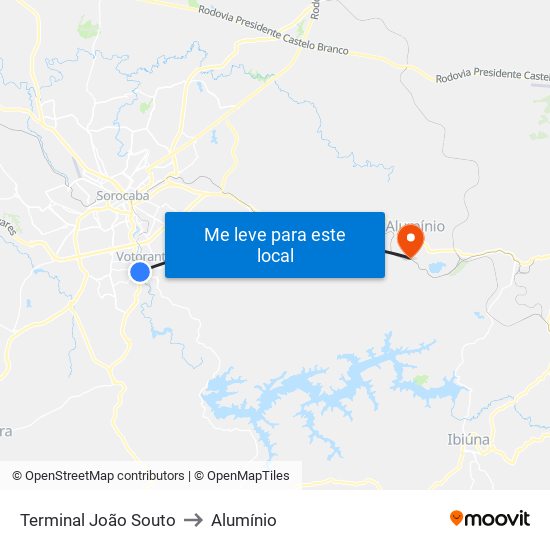 Terminal João Souto to Alumínio map