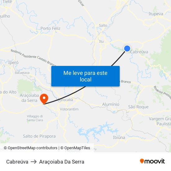 Cabreúva to Araçoiaba Da Serra map