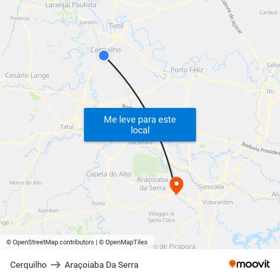 Cerquilho to Araçoiaba Da Serra map