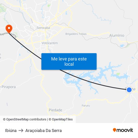 Ibiúna to Araçoiaba Da Serra map