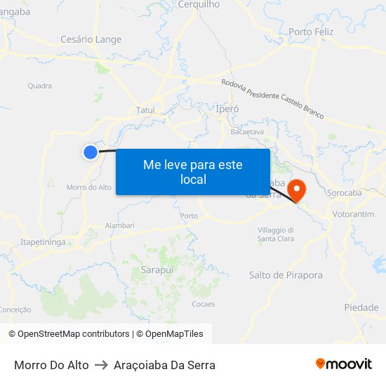 Morro Do Alto to Araçoiaba Da Serra map