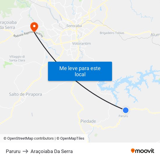 Paruru to Araçoiaba Da Serra map