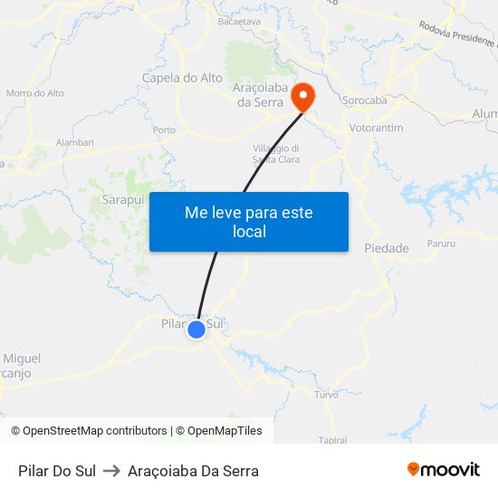 Pilar Do Sul to Araçoiaba Da Serra map