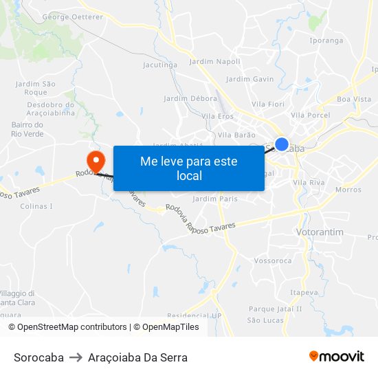 Sorocaba to Araçoiaba Da Serra map