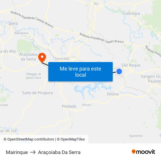 Mairinque to Araçoiaba Da Serra map