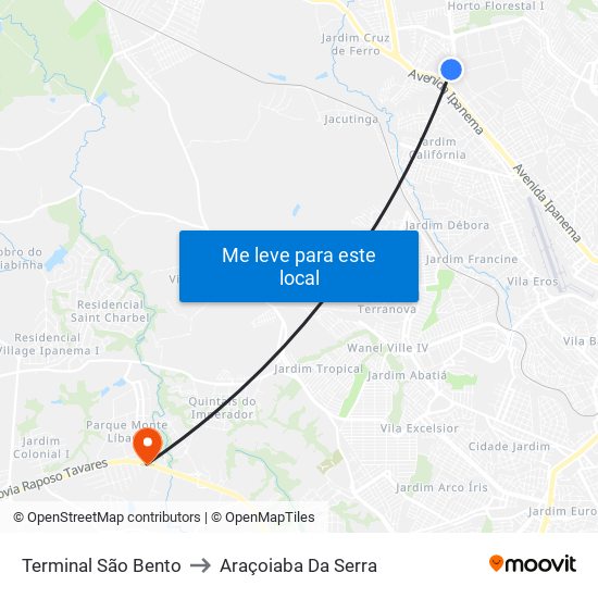 Terminal São Bento to Araçoiaba Da Serra map