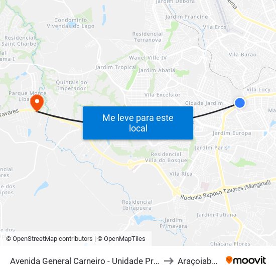 Avenida General Carneiro - Unidade Pré-Hospitalar Da Zona Oeste to Araçoiaba Da Serra map