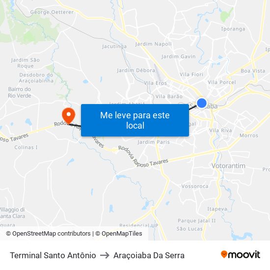 Terminal Santo Antônio to Araçoiaba Da Serra map