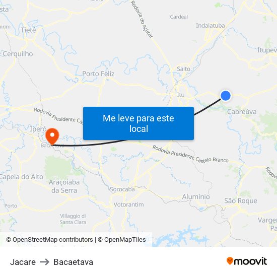 Jacare to Bacaetava map