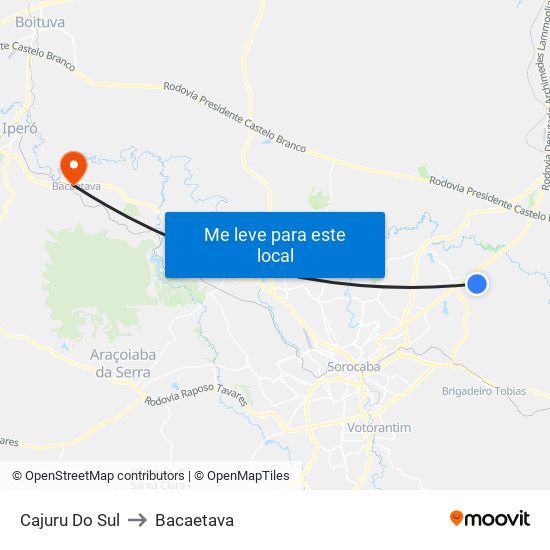 Cajuru Do Sul to Bacaetava map