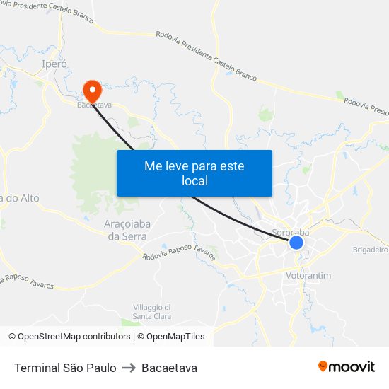 Terminal São Paulo to Bacaetava map