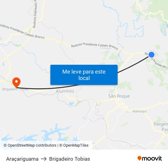 Araçariguama to Brigadeiro Tobias map