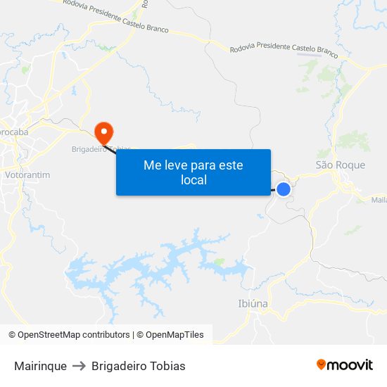 Mairinque to Brigadeiro Tobias map