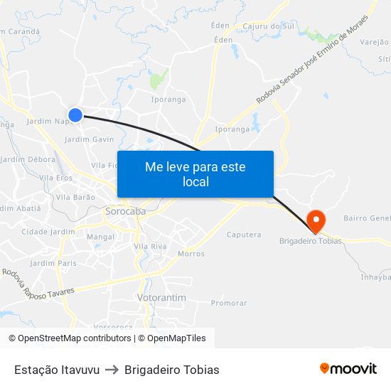 Estação Itavuvu to Brigadeiro Tobias map