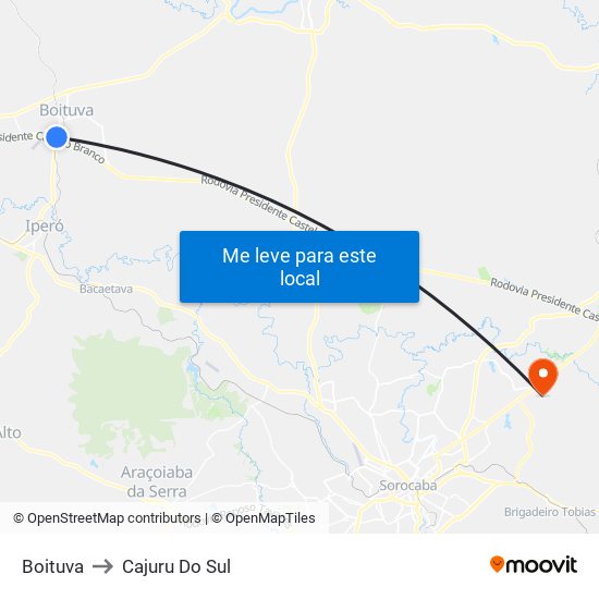 Boituva to Cajuru Do Sul map
