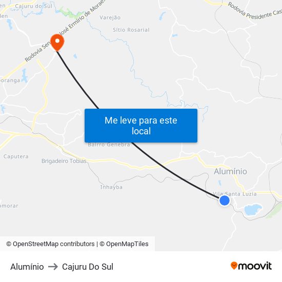 Alumínio to Cajuru Do Sul map