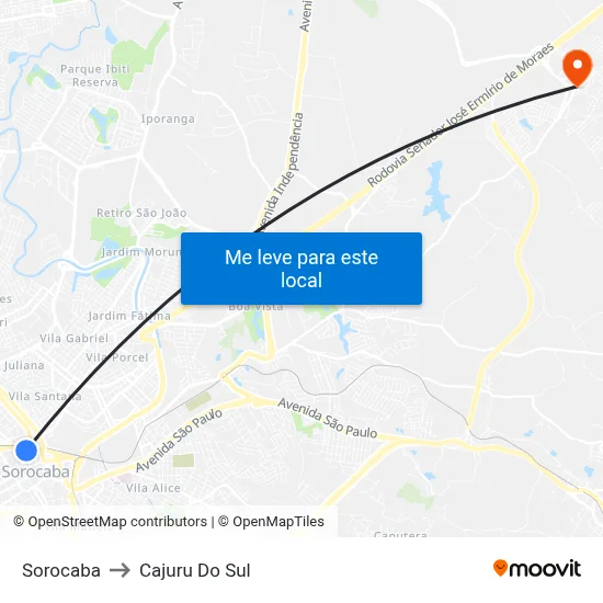 Sorocaba to Cajuru Do Sul map