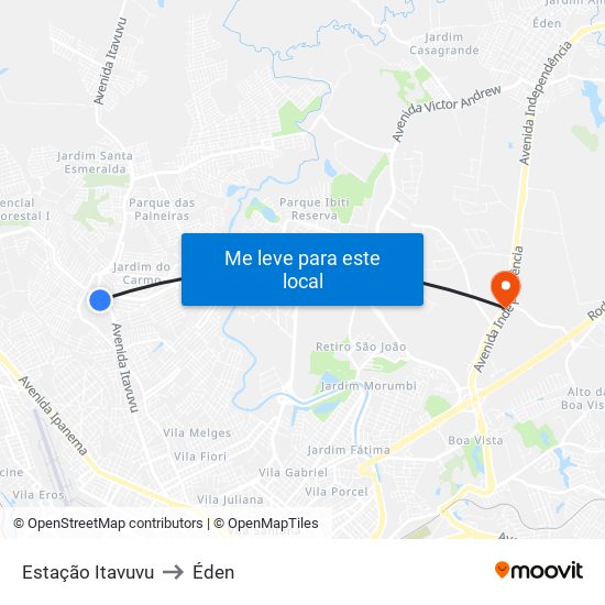 Estação Itavuvu to Éden map
