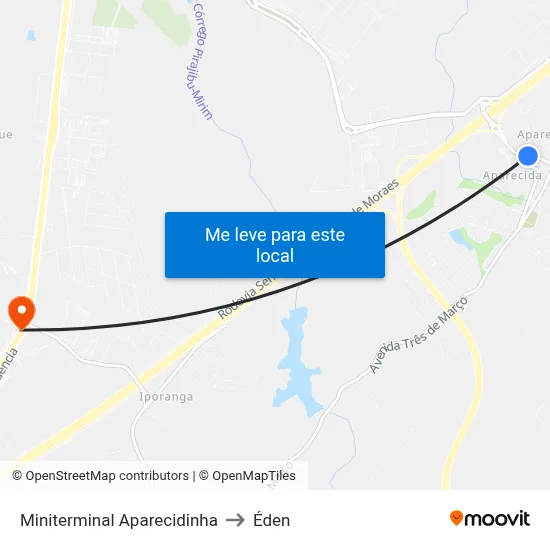 Miniterminal Aparecidinha to Éden map