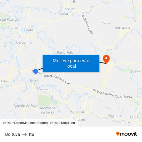 Boituva to Itu map