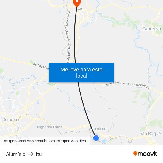 Alumínio to Itu map