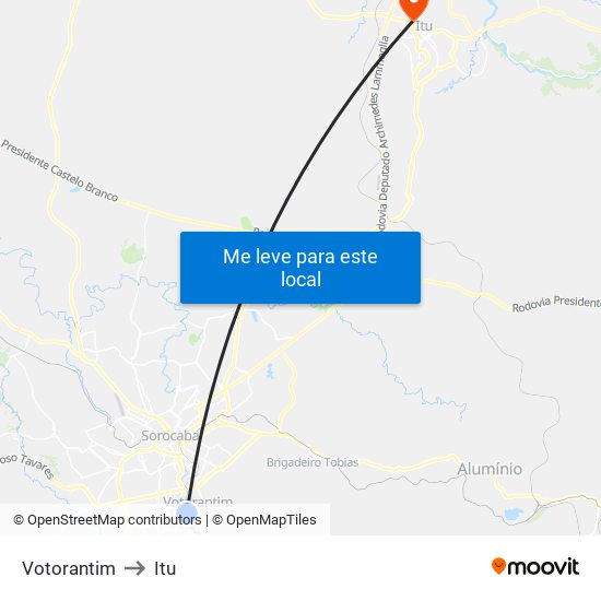 Votorantim to Itu map