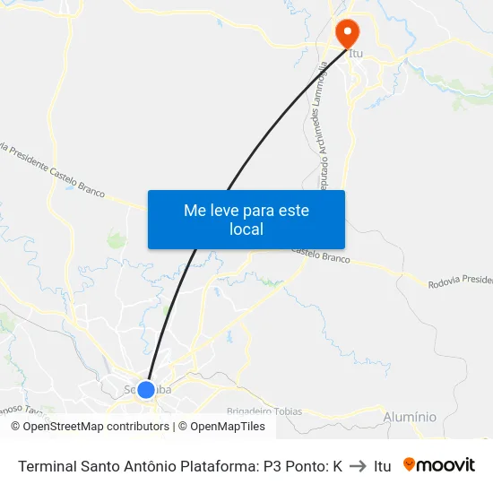 Terminal Santo Antônio Plataforma: P3 Ponto: K to Itu map