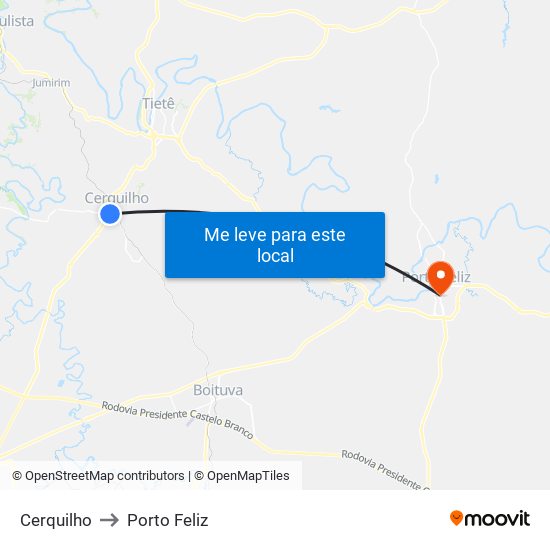 Cerquilho to Porto Feliz map