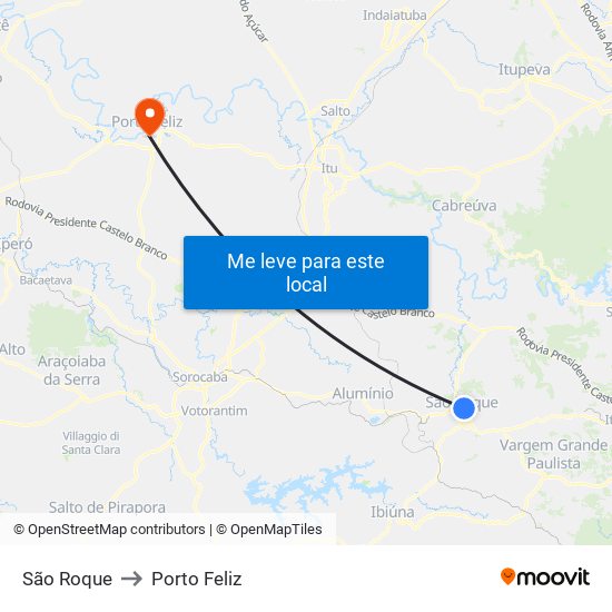São Roque to Porto Feliz map