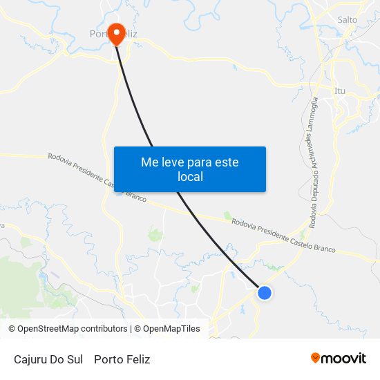 Cajuru Do Sul to Porto Feliz map