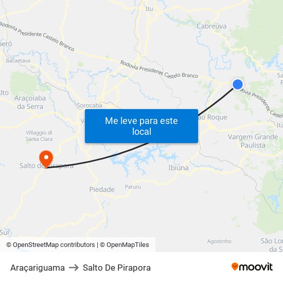 Araçariguama to Salto De Pirapora map