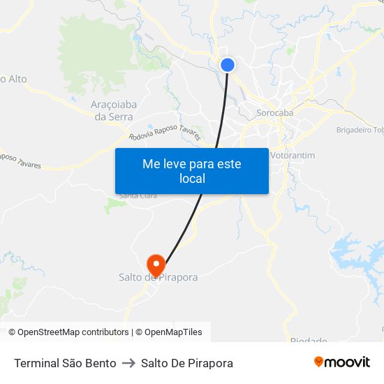 Terminal São Bento to Salto De Pirapora map