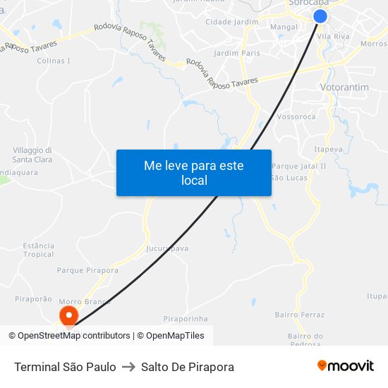 Terminal São Paulo to Salto De Pirapora map