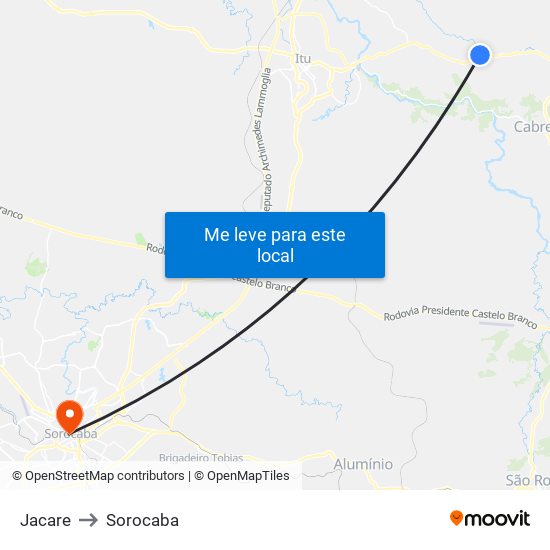 Jacare to Sorocaba map