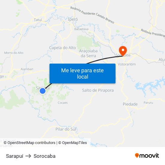 Sarapuí to Sorocaba map