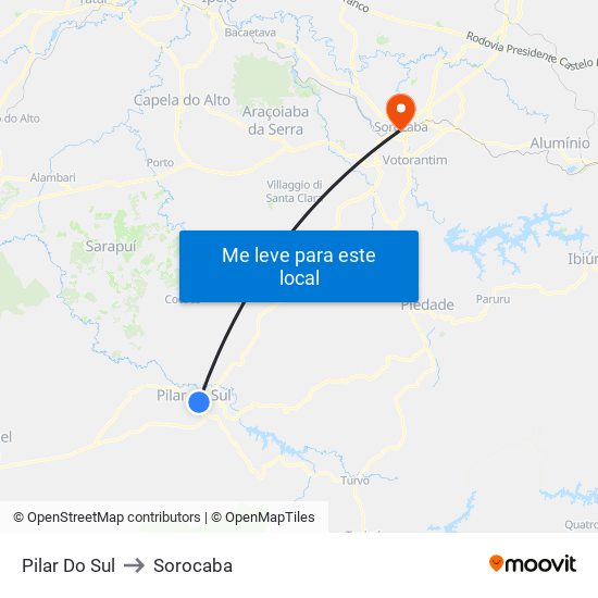 Pilar Do Sul to Sorocaba map