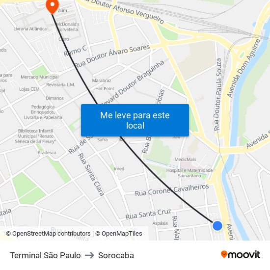 Terminal São Paulo to Sorocaba map