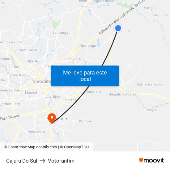 Cajuru Do Sul to Votorantim map