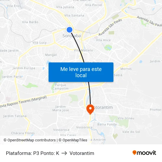 Plataforma: P3 Ponto: K to Votorantim map