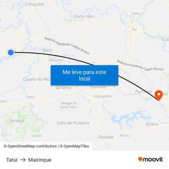 Tatuí to Mairinque map