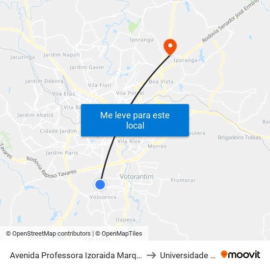 Avenida  Professora Izoraida Marques Peres, 1254 to Universidade Paulista map