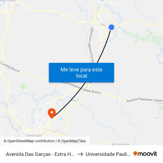 Avenida Das Garças - Extra Hiper to Universidade Paulista map