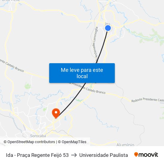 Ida - Praça Regente Feijó 53 to Universidade Paulista map