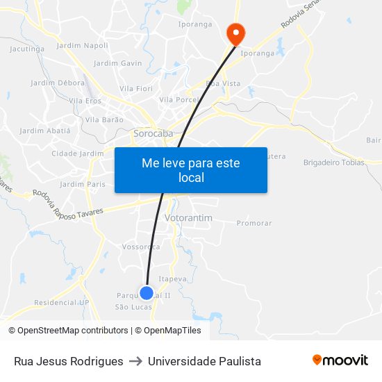 Rua Jesus Rodrigues to Universidade Paulista map