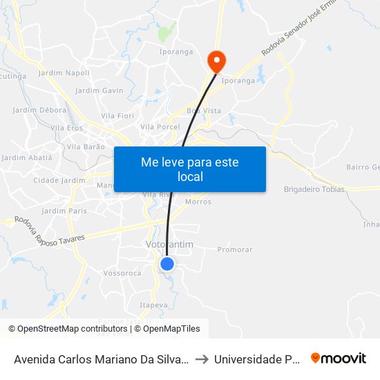 Avenida Carlos Mariano Da Silva, 483-491 to Universidade Paulista map