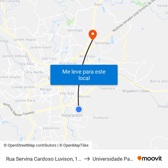 Rua Servina Cardoso Luvison, 109-149 to Universidade Paulista map