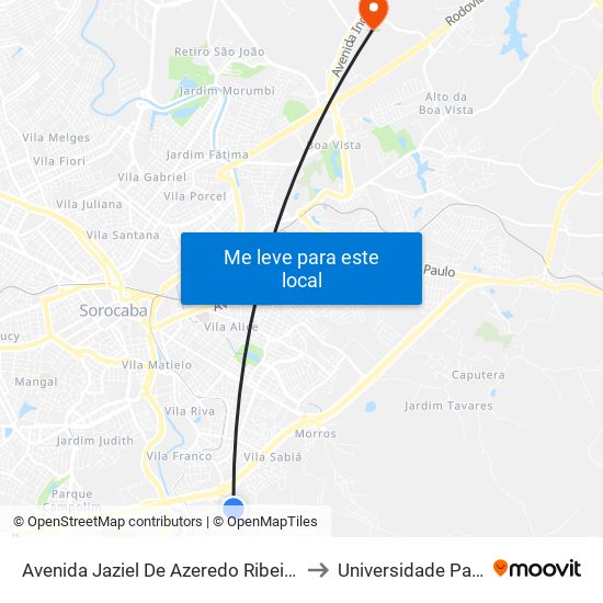 Avenida Jaziel De Azeredo Ribeiro, 49-53 to Universidade Paulista map