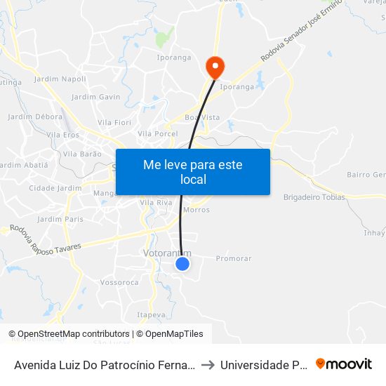 Avenida Luiz Do Patrocínio Fernandes, 1121 to Universidade Paulista map