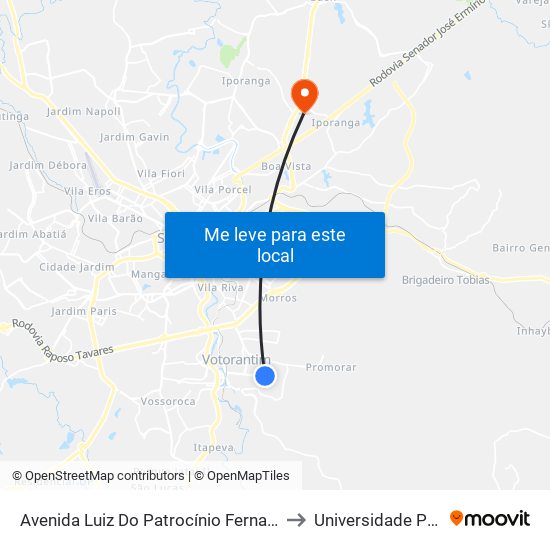 Avenida Luiz Do Patrocínio Fernandes, 1360 to Universidade Paulista map